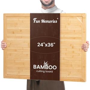 36"x24" Bamboo Cutting Board - 4XL Extra Large Butcher Block with Non-Slip Juice Groove & Handle, Multi-Functional Stove Cover/Charcuterie Board for Kitchen, BBQ, RV (1.25" Thick, Natural)
