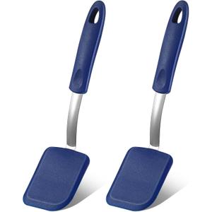 Silicone Cookie Spatula Turner 2 Pack Mini Brownie Spatula Flexible Kitchen Small Silicone Turner for Nonstick Cookware Heat Resistant No Scratch Flipper for Egg Pancake (Blue)