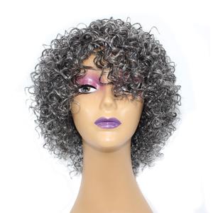 Grey Short Curly Wig Pixie Cut Human Hair Wigs for Women Wear and Go Non Lace Machine Made Wigs Human Hair Salt and Pepper Color for Older Women Breathable Daily Wig