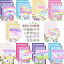 TaoBary 160 Packs Stationery Paper Set (50 Double Sided Stationery Writing Papers 50 Matching Envelopes) 60 Round Dot Sticker, 10 Design(Unicorn,5.5 x 8.25 Inch)