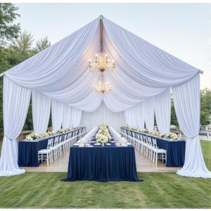 4Panels White Wedding Drapes, 5ftx40ft Wrinkle Free Tent Draping Curtains, Fabric Canopy Ceiling Drapes for Ceremony Birthday Theme Parties with Rod Pocket, 60"W x 480"L