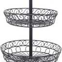 Fruit Basket with 2 Tier Design, 12 x 12 x 18 in Black Metal Wire , Home Kitchen Organization For Vegetables, Fruits and Bread - Gift