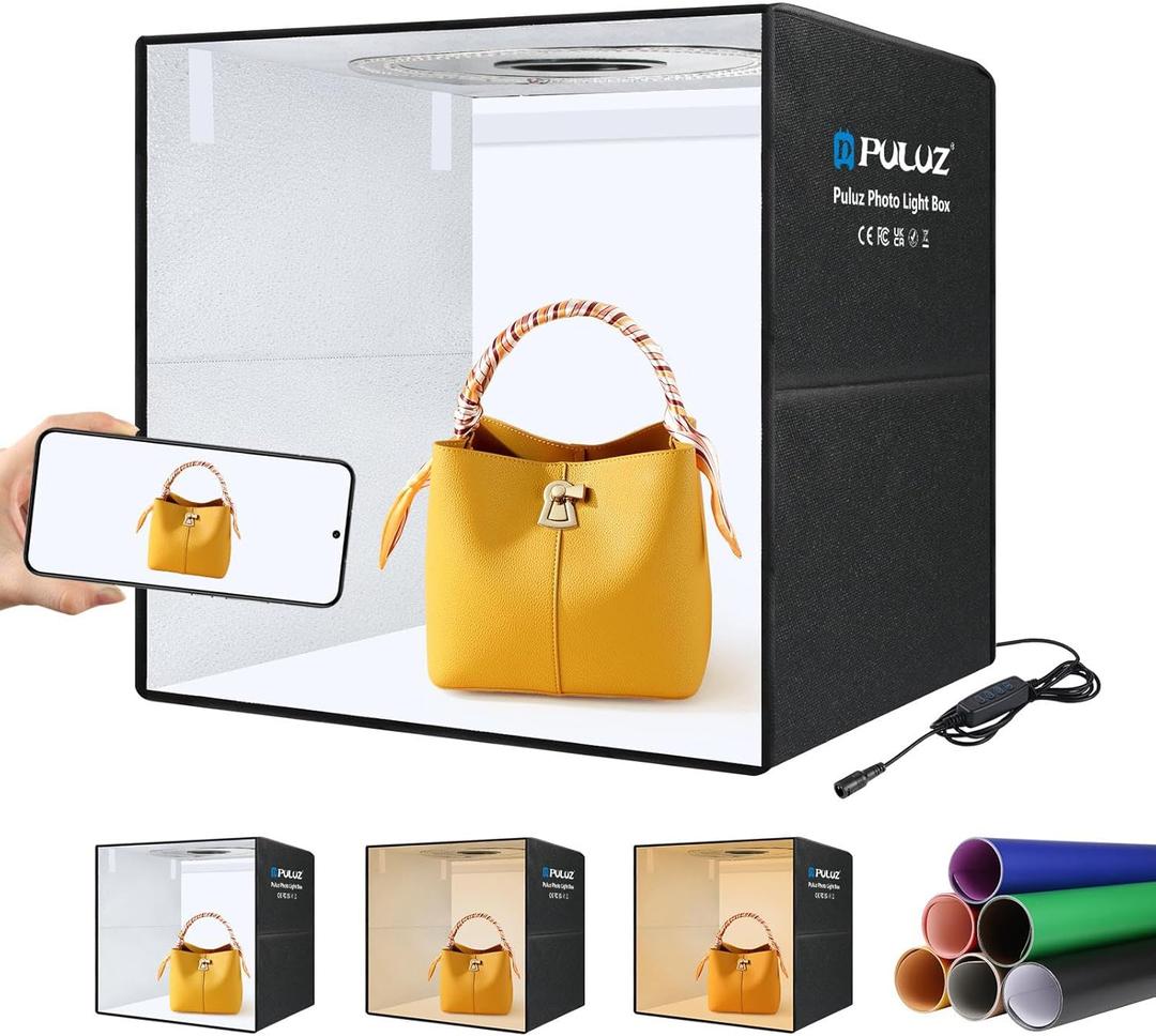 Light Box Photography 20x20in, PULUZ Portable Photo Studio Light Box with 200 LED Lights 12 Color backdrops Professional Photography Lighting Tent Kit for Big Product Photography Lightbox