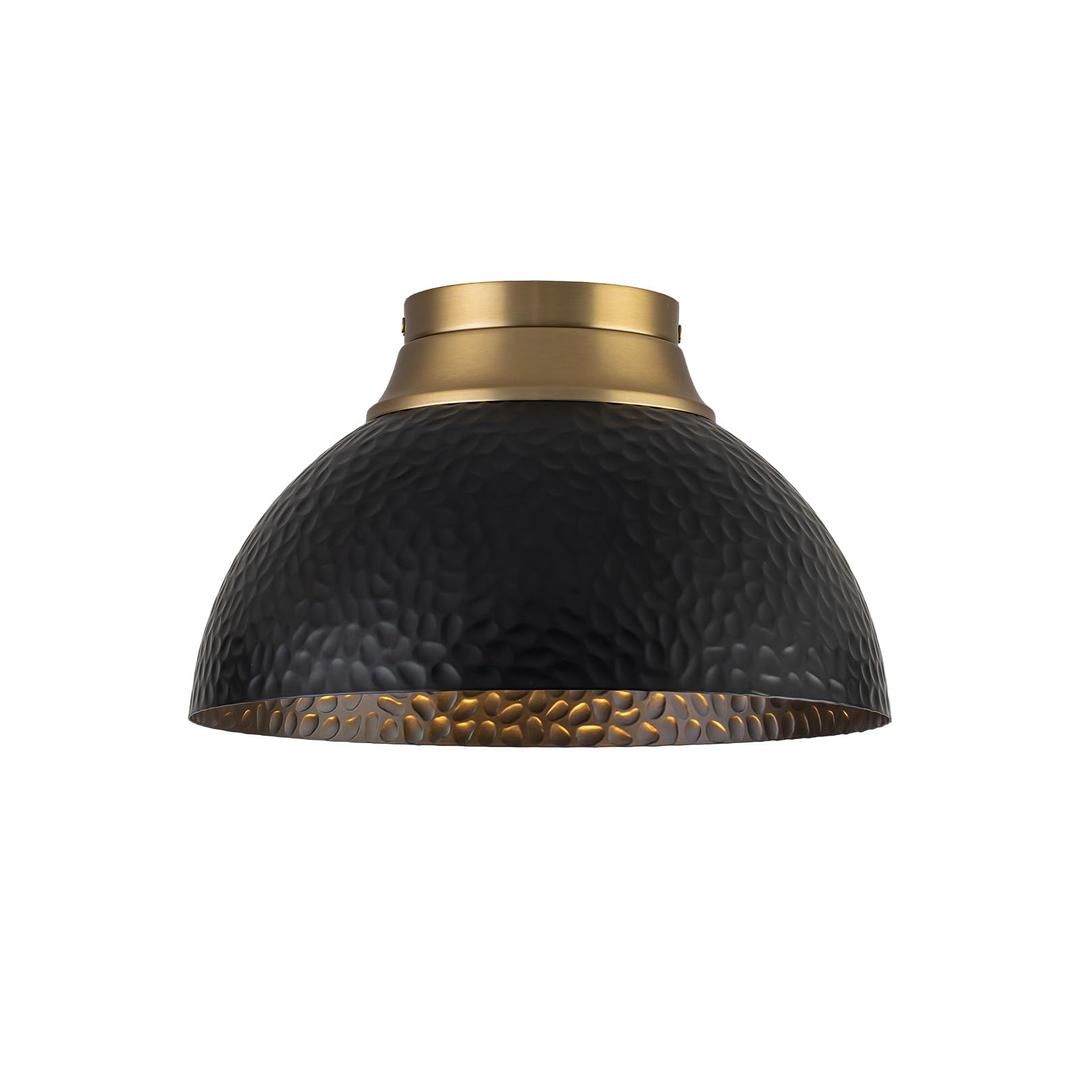 Dusklark 3 Light Black Gold Semi-Flush Mount Ceiling Light Hammered | 11.8" Metal Hallway Light Fixtures with Dome Shade, Industrial Farmhouse Bedroom Light Fixture for Kitchen Island Dining Room