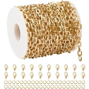 YOUBEIYEE 10 Meters Gold Plated Jewelry Chains Bulk Aluminum Chain for Jewelry Making Flat Paperclip Chain Roll