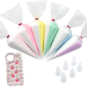 Two-Tone Decoden Cream Large 6PCS Premium Texture 100g Fake Whipped Cream Glue, Decoden Kit, Fake Icing Frosting Whipped Clay with Piping Bags for Crafts and DIY Projects (Two-Tone Set) (6 bags)