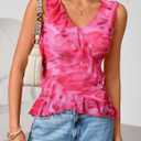 ZESICA Women's Summer Going Out Tops Sleeveless V Neck Floral Y2K Shirts (Pink)