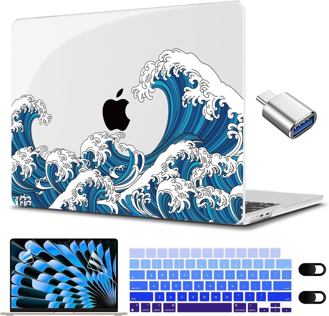 CISSOOK Case for MacBook Air 15 inch Case 2023 2024 2025 Release A2941 A3114 A3241 Model, Ocean Hard Shell with Keyboard Cover for MacBook Air 15.3'' M2 M3 M4 with Touch IDGreat Wave