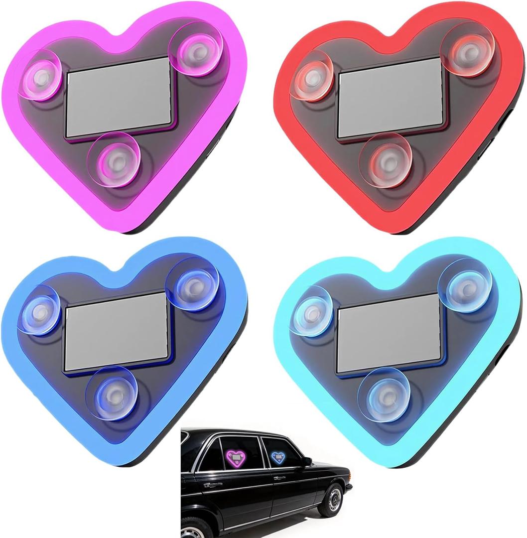4 PCS Heart Light for Car, Solar Powered Car Window Light with Switchable 5 Modes, Ip65 Waterproof for Night Driving, Romantic Cars Interior & Outdoor Decor, Valentine's Day & Couples Gifts