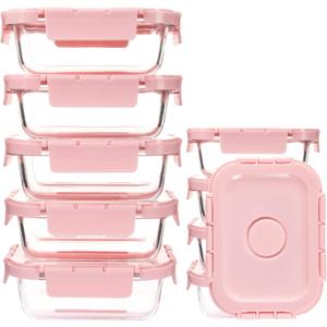 10 Pack Glass Meal Prep Containers with Lids and Steam Vent, Leak-Proof Food Storage Containers with Airtight Lids, Dishwasher / Microwave / Oven / Freezer Safe Glass Containers for Leftovers (Pink)