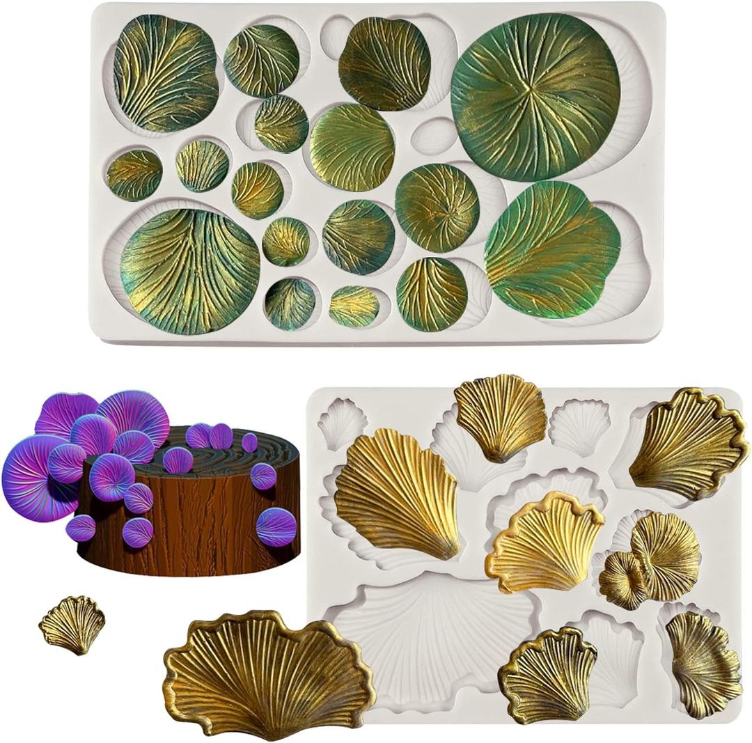 Fungi Fondant Molds 2 Pcs, Plant Mushroom Ginkgo Biloba Cake Decoration Silicone Molds, for Candy Chocolate Flower Paste Gum Paste Cupcake Toppers, Butter Molds, Slay Resin Plaster