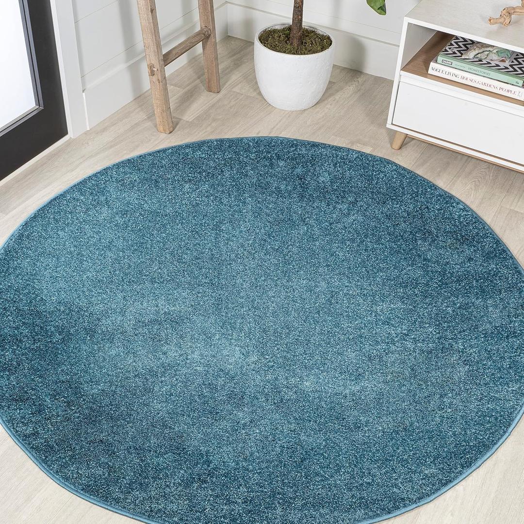 JONATHAN Y Haze Solid Low-Pile Turquoise 5' Round Indoor Area Rug, Coastal,Bohemian,Minimalist,Classic, Easy-Cleaning for Living Room,Bedroom,Kitchen,Pet Friendly,Non-Shedding (SEU100H-5R)