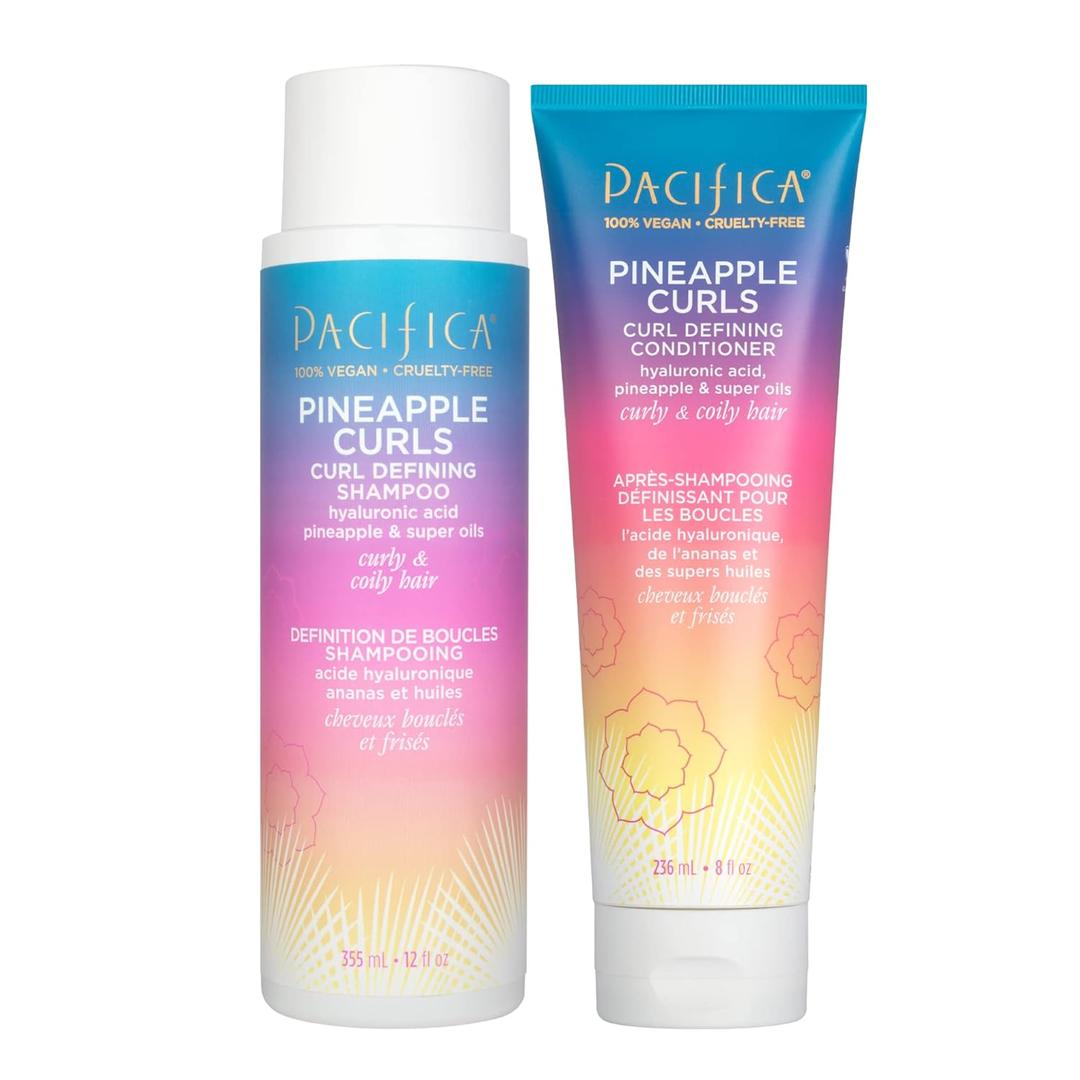 Pacifica Pineapple Curls, Curly Hair Shampoo & Conditioner Set – Strand Defining Care for Wavy & Coily Hair – Reduces Frizz – Sulfate Free Clean Beauty Dermatologist Tested, Vegan & CrueltyFree