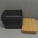 Plastic Storage Baskets With Bamboo Lid - Plastic Storage Containers Stackable Storage bins: Storage Baskets for Organizing Shelves Drawers Desktop Closet Playroom Classroom Office, 6 Pack, Gray