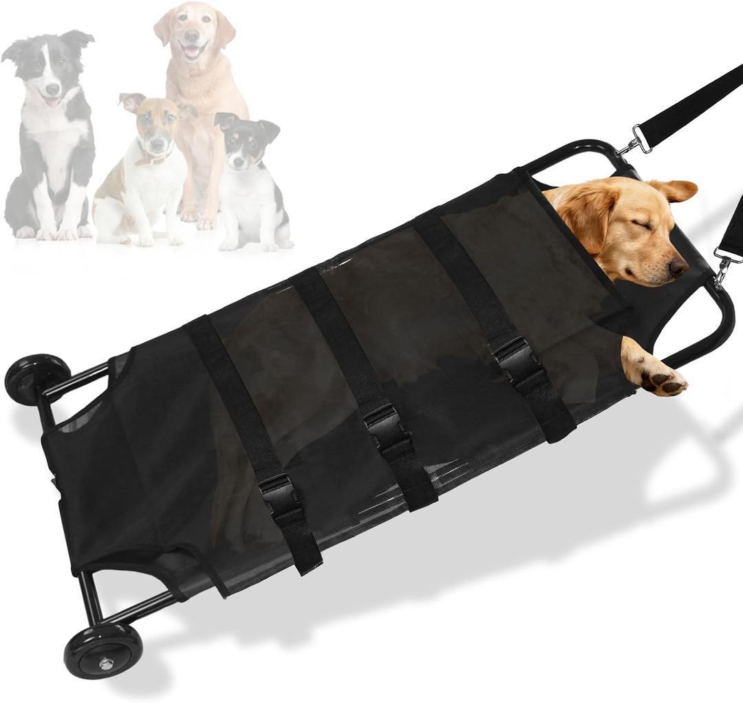 Heavy Duty 264LBS Large Dog Stretcher, 45x22 Foldable Pet Transport Stretcher with Noiseless Wheels, Veterinary Rescue for Injured & Senior Dogs