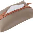 Tissues Box PU Leather Facial Paper Storage Case Rectangular Organizer Holder Decor with Hanging Strip for Kitchen Restaurant Countertops Bedroom Dressers Night Stands Desks (Brown)
