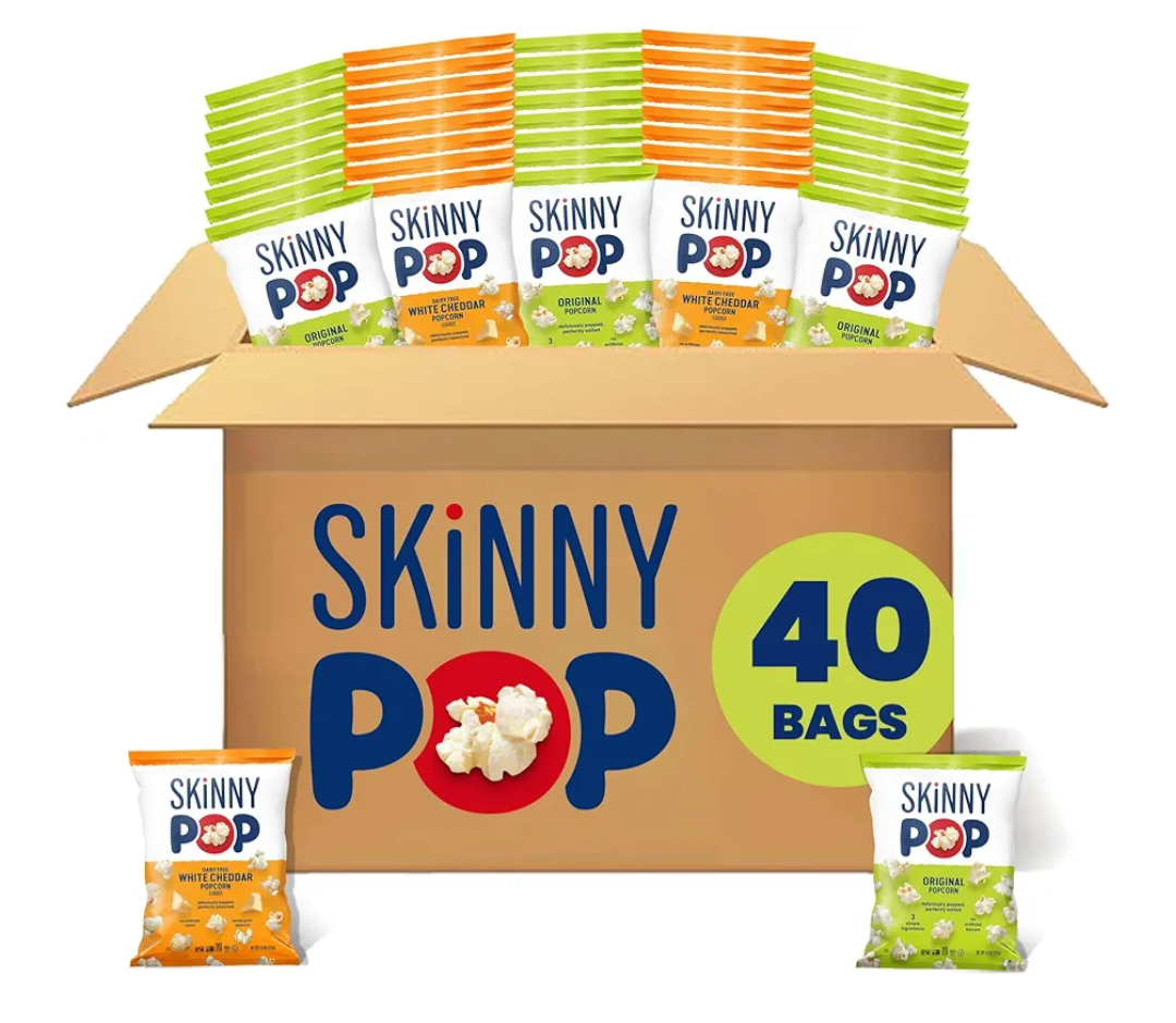 SkinnyPop Popcorn, Original and White Cheddar Variety Pack, Whole Grain, Dairy-Free Snack, 0.5oz (40ct)