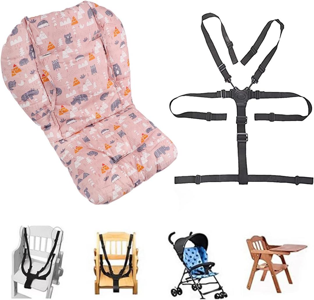 High Chair Pad, High Chair Cushion, seat Cushion, Breathable Pad, with Baby High Chair Seat Belt, 2 Pieces, Soft and Comfortable, Make The Baby More Comfortable (Pink Animal Pattern)
