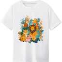 RoseSeek Girl's Drop Shoulder Letter Star Print Tee Tops Loose Short Sleeve Crew Neck T Shirts, Size 10 Years