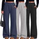3 Pack Girl's Uniform Flared Sweatpants Elastic Waist Bell Bottom Casual Athletic Pants with Pockets (11-12 Years, Navy Blue, Light Heather Gray, Black)