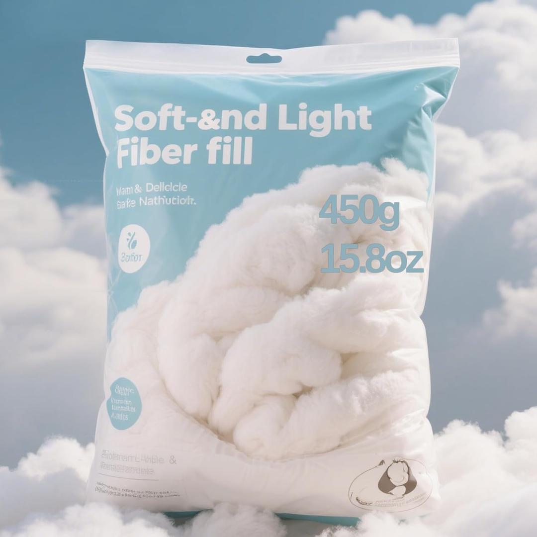 450g/15.8oz Polyfill Stuffing for Stuffed Animals,Toys, Cloud Decorations, and More Crafts - Hypoallergenic Soft Pillow Filling Stuffing, High Resilience Fill Fiber, Machine Washable, Natural White