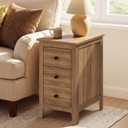 VASAGLE Side End Table with 3 Storage Drawers, Nightstand Farmhouse, 18.9"D x 14.2"W x 24.8"H