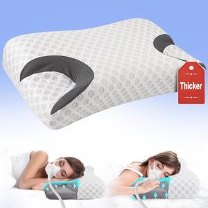 IKSTAR CPAP Pillow for Side Sleeper, Sleep Apnea Pillow for Sleeping, CPAP Nasal Pillows Suit for All CPAP Masks User, Cervical Memory Foam Neck Support Pillow Relief Neck Pain for Side Back Sleepers (Large-25.2"Lx14.9"Wx(4.7"/4.1")H, White)