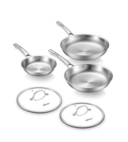 VEDNHOL Titanium Pans set, 8+10+12Inch Pure Titanium Hammered Pro with Two Lids, Non-Toxic Skillet for Cooking, PFAS/PFOA/PTFE Free Cookware, Dishwasher&Oven Safe, Kitchen Induction Compatible