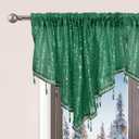 WUBODTI Christmas Green Valances for Windows 1 PC, Triangle Boho Glitter Sequin Tassels Beaded Kitchen Window Valances Holiday Decor Swag Curtain for Living Room Bathroom, W51 x L22