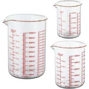 High Borosilicate Glass Measuring Cup Set-V-Shaped Spout Includes 250ml(8OZ), 500ml(16OZ), and 1000ml(32OZ) Glass Measuring Beaker for Kitchen or Restaurant, Easy to Read
