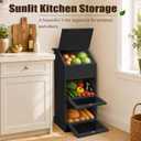Potato Storage Bin, 3-Tier Potato and Onion Storage Bin with Lid, Wooden Bread Box for Fruit and Vegetable,Food Storage Containers for Kitchen Pantry (Black)