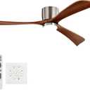 Ceiling Fans with Lights 52 Inch Flush Mount, Wood Blade, LED Dimmable DC Reversible Modern Ceiling Fan with Remote Control for Bedrooms, Living Rooms, Patio, Brushed Nickel