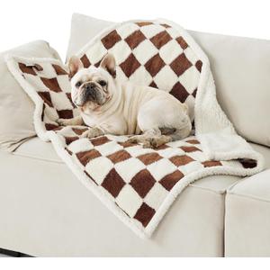LE SURE Waterproof Dog Blanket for Medium Dogs - Washable Double Sided Dog Blankets with Warm Jacquard Shag and Soft Sherpa Fleece, Pet Cat Blanket for Couch Protection, 3D Textured Checks, Brown