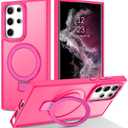 DUEDUE for Samsung Galaxy S22 Ultra Case with Ring Stand[Compatible with Magsafe], Translucent Matte Back Cover Slim Shockproof Kickstand Phone Case for Samsung S22 Ultra 6.8", Hot Pink