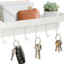 Magnetic Key Holder Wall Mount, Small Metal Key Rack with Tray, 9.6 Inch, 6 Hooks, 2 Installation Options, White