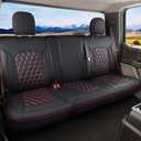 Huidasource F150 Rear Seat Covers, Split Back Leather Seat Cushion Cover Fit for 2015-2025 Ford F150 SuperCrew & 2017-2025 F250 F350 F450 Super Duty Crew Cab Pickup Truck (Back Row/Black&Red)