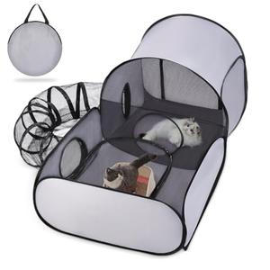 Tailtastic Pet Playpen with Surround Tunnel, Outdoor/Indoor Cat Playpen with Breathable Soft Sides，Tailtastic Cat Enclosure Tent for Small Animals, Portable Tent with Carry Bag (Medium)