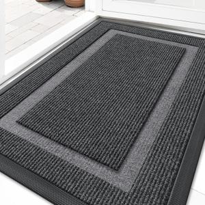 OLANLY Front Door Mat Indoor Outdoor Entrance, Waterproof All-Season, All-Weather Doormat, Sturdy Natural Rubber, Fade Resistant, Low Profile, Easy Clean Patio Porch Entryway Mat, 33x21, Grey