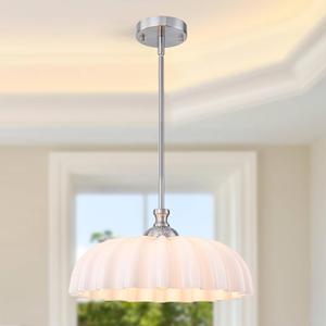 16" Milk Glass Pendant Light Vintage Flower Modern Brushed Nickel Chandelier
