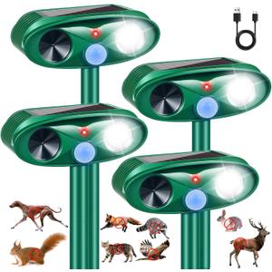 2026 Sonic Fortress Pro Deer Repellent Cat Deterrent Outdoor Solar Ultrasonic Animal Repellent with Motion Sensor Strobe Light for Skunk Rabbit Dog Raccoon Squirrel Fortress Pro for Yard Garden,4 Pack (Green)