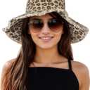 Womens Sun Hat Summer Wide Brim Foldable Beach Hats for Women Leopard Print Khaki (Brown)