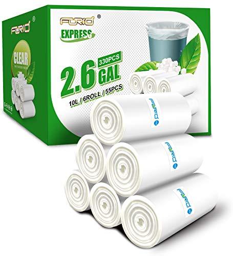 FORID Clear Small Trash Bags, 2.6 Gallon Garbage Bags, Wastebasket Bin Liners 330 Count Plastic Trash Bags for Bathroom Bedroom Office Garbage Can 10 Liters - Durable & Thick Trash Bag