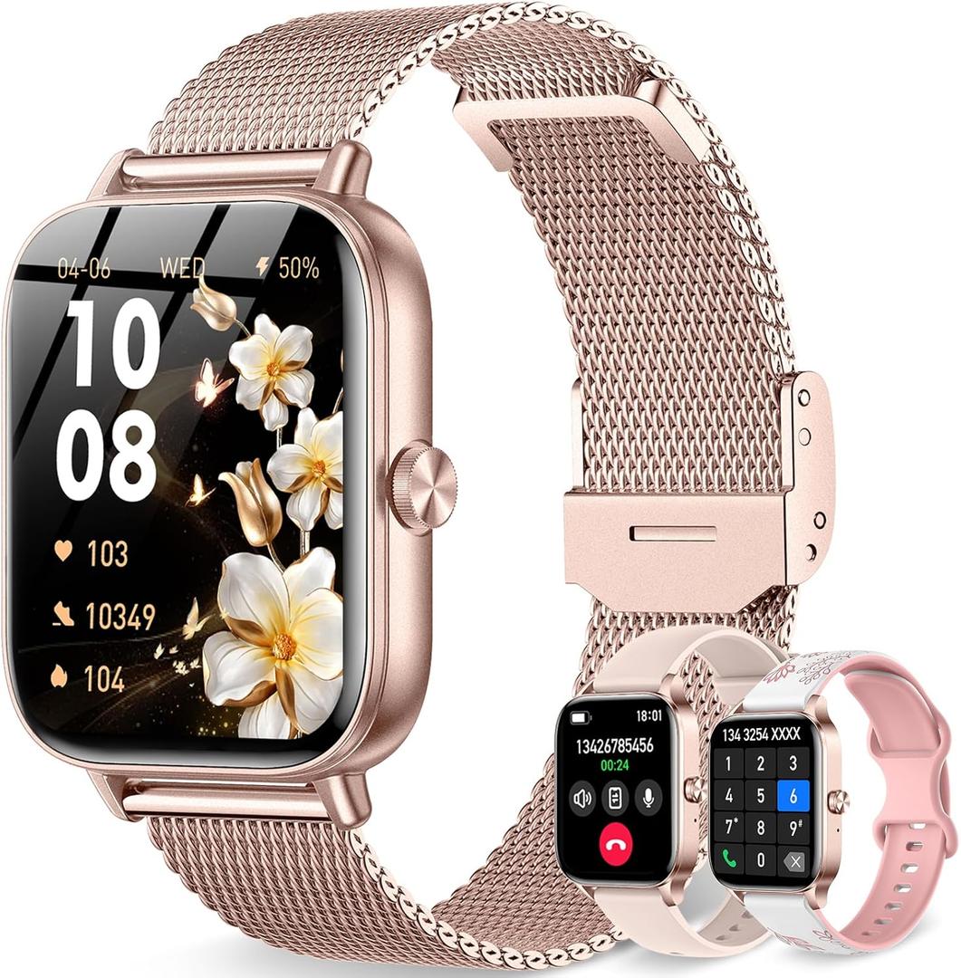 Smart Watch for Women, 1.85"HD Fitness Tracker (Answer/Make Call/Messages), 130+ Sport Modes with 24/7 Heart Rate/Sleep Monitor/Pedometer, IP68 Waterproof, Smartwatche for Android&iOS (Rose Gold)