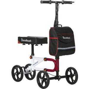 Economy Knee Scooter Steerable Knee Walker for Foot Injuries Compact Crutch Alternative with Dual Braking System (Red)