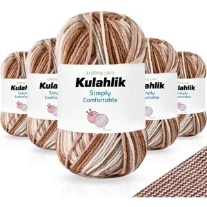 250g(5x50g) Acrylic Yarn for Crochet/Knitting, Colorful Gradient Yarn Thread, 5 Rolls Skeins, Perfect for Any Knitting Crochet and Crafts Mini Project (46 khaki)