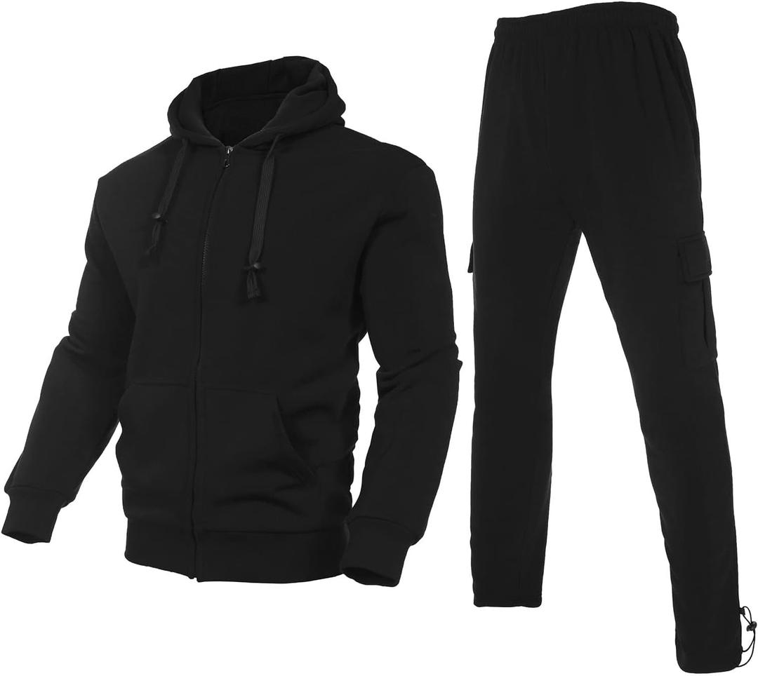 Men's Tracksuit Sets Outfit Activewear Full Zip Fleece Hoodie Jacket Cargo Sweatpant 2 Piece Casual Sweatsuit (XL)