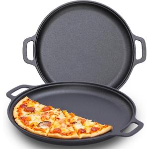 14-Inch Cast Iron Pizza Griddle Pan, Heavy-Duty, Extra-Lightweight Design  Even Heat for Outdoor Grilling, Family Dinners Camping, Baking, Induction Stovetops