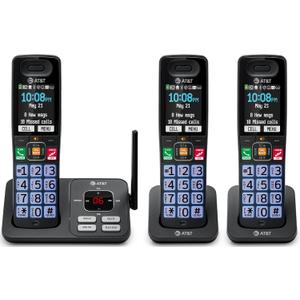 AT&T Cordless Phone, Landline Phones for Home with Smart Call Blocker, 3 Handsets Bluetooth Phone, Large Color Display, Big Buttons, Long Range, Digital Answering System: BL108-3 (Charcoal & Silver)