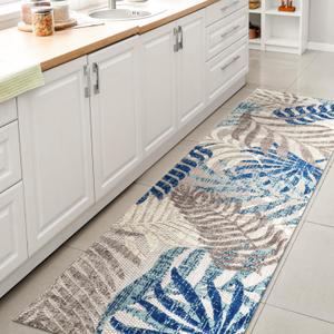 JONATHAN Y Tropics Palm Leaves Indoor Outdoor Runner Rug 2X8 Gray/Blue, Boho for Backyard, Patio, Porch, Easy-Cleaning, High Traffic, Pet-Friendly, Non-Shedding (AMC100A-28)
