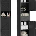 Homhedy 67" H Tall Bathroom Storage Cabinet with 2 Barn Doors and 1 Drawer, Narrow Storage Unit, Adjustable Shelves, Floor Cabinet for Bathroom, Living Room, Entryway, Kitchen, Black, (15.7" W)